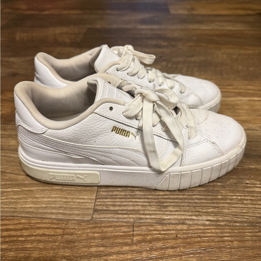 Puma White Sneakers with Gold Accents
